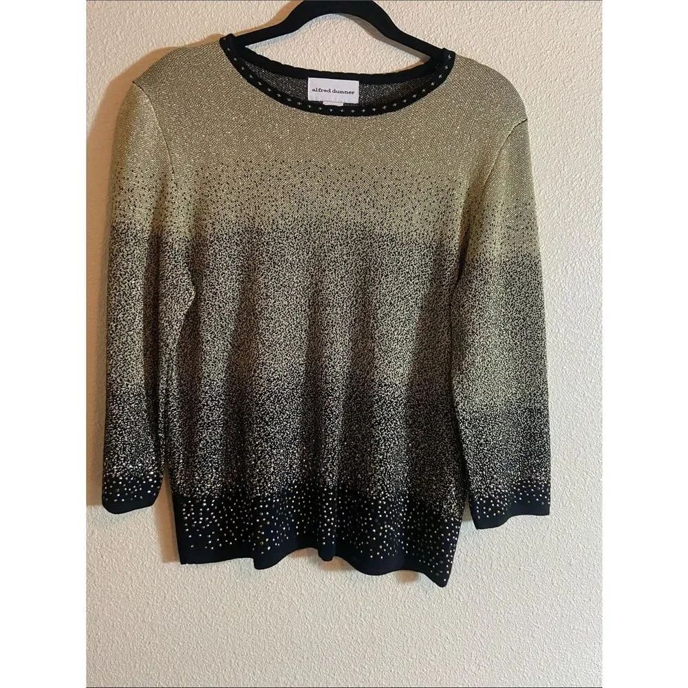 ALFRED DUNNER METALLIC BLACK WOMAN BLOUSE SIZE L
